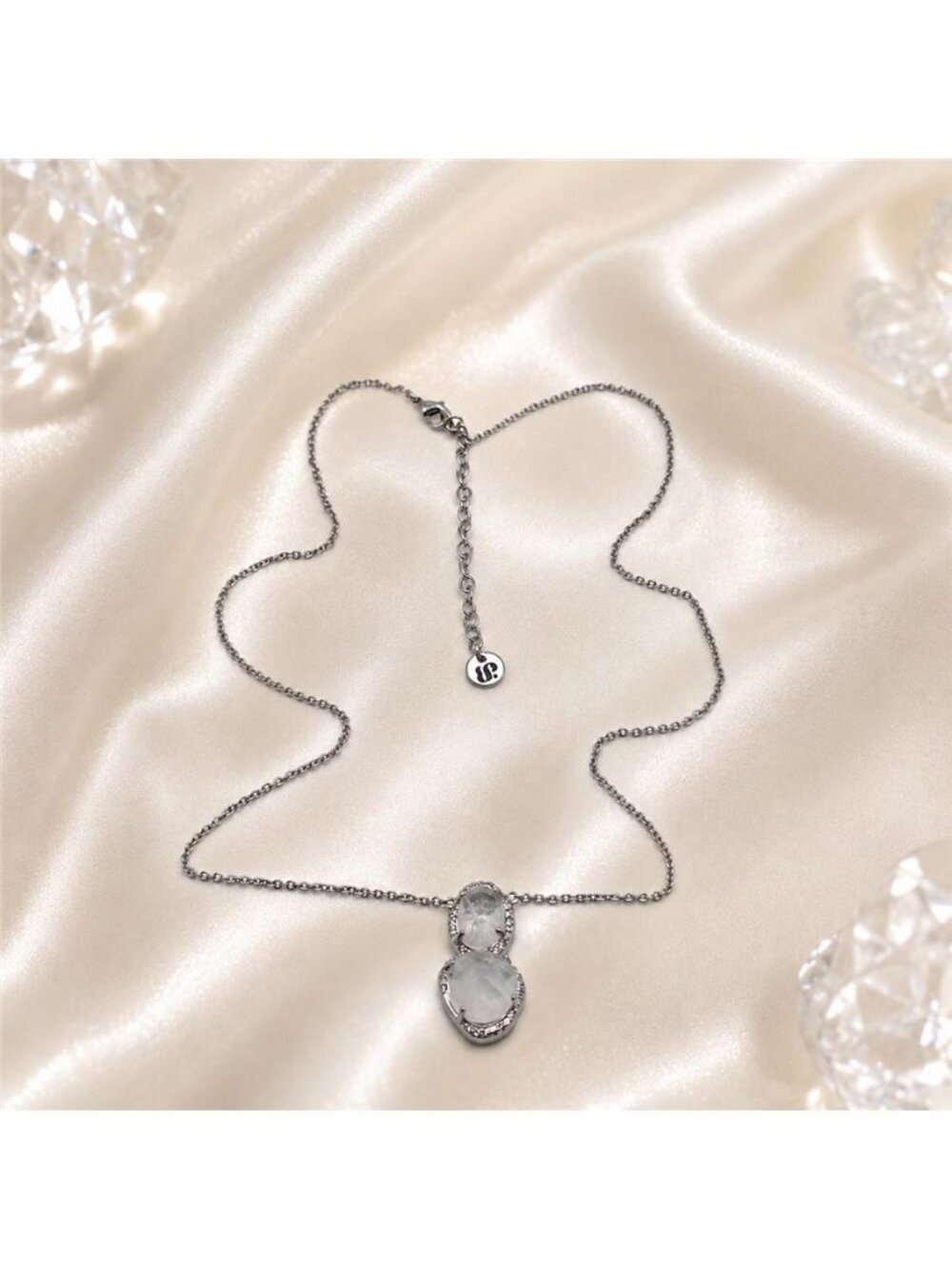 Bomb Party Glam Box Figure 8 Rose Cut Clear Crystal Drop Necklace 20in